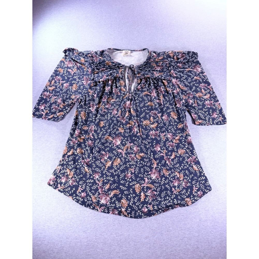 Matilda Jane Good Hart Surprise Flowers Puff Sleeve V Neck Top GH03117T Navy M